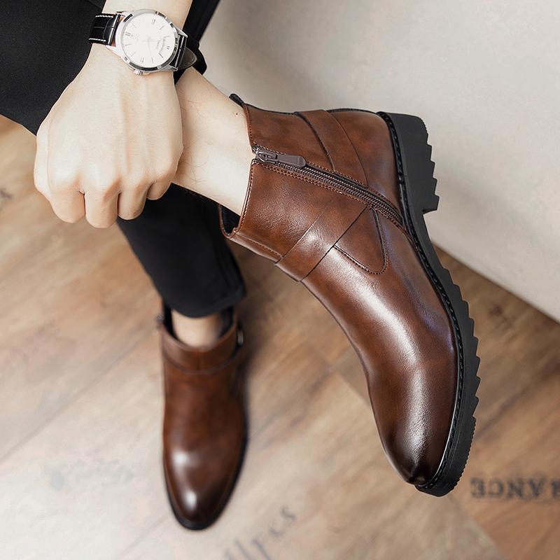 Móda Vysoká Kvalita Módní Pánské Ležérní Kožené Kotníkové Boty Britský Styl Ležérní Oxfords Protiskluzové Kancelářské Pracovní Designové Boty