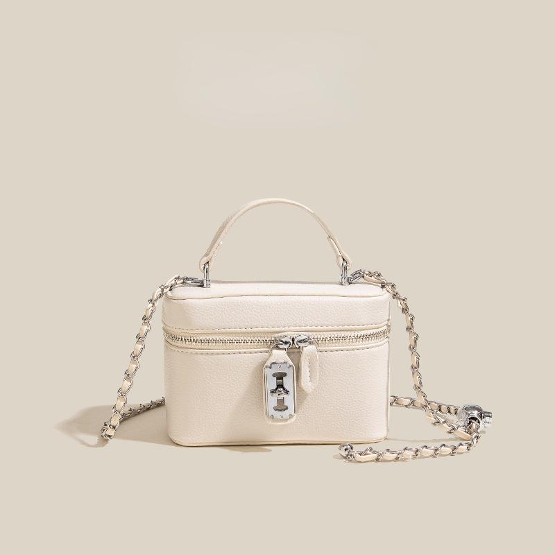 Women's leather bag with solid color chain box high quality zipper casual feminine messenger bag