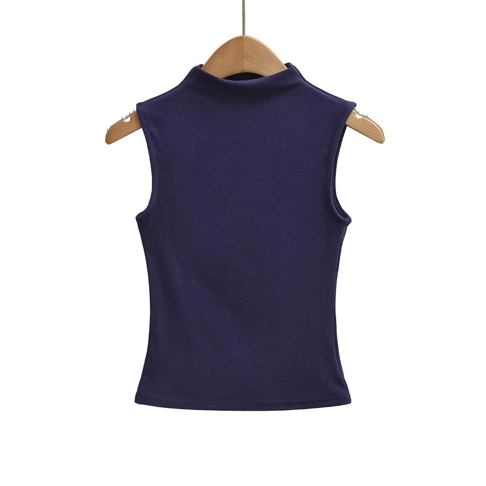 Chic High Neck Sleeveless Cropped Vest - Slimming Solid Color, Versatile Spring Top Medium