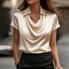 Trendig Damer Satin Drapering Fransk Stil Kortärmad Skjorta