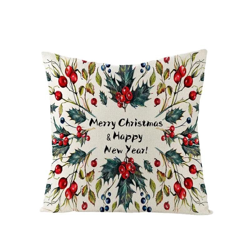 Nordic New Christmas Pillowcase Watercolor Wreath Linen Cushion Cover Sofa Cushion Cover