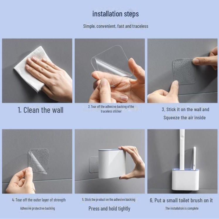 Cepillo de Inodoro de Silicona Montado en la Pared con Mango Largo, Sin Esquinas Muertas, Herramienta de Limpieza para Baño.