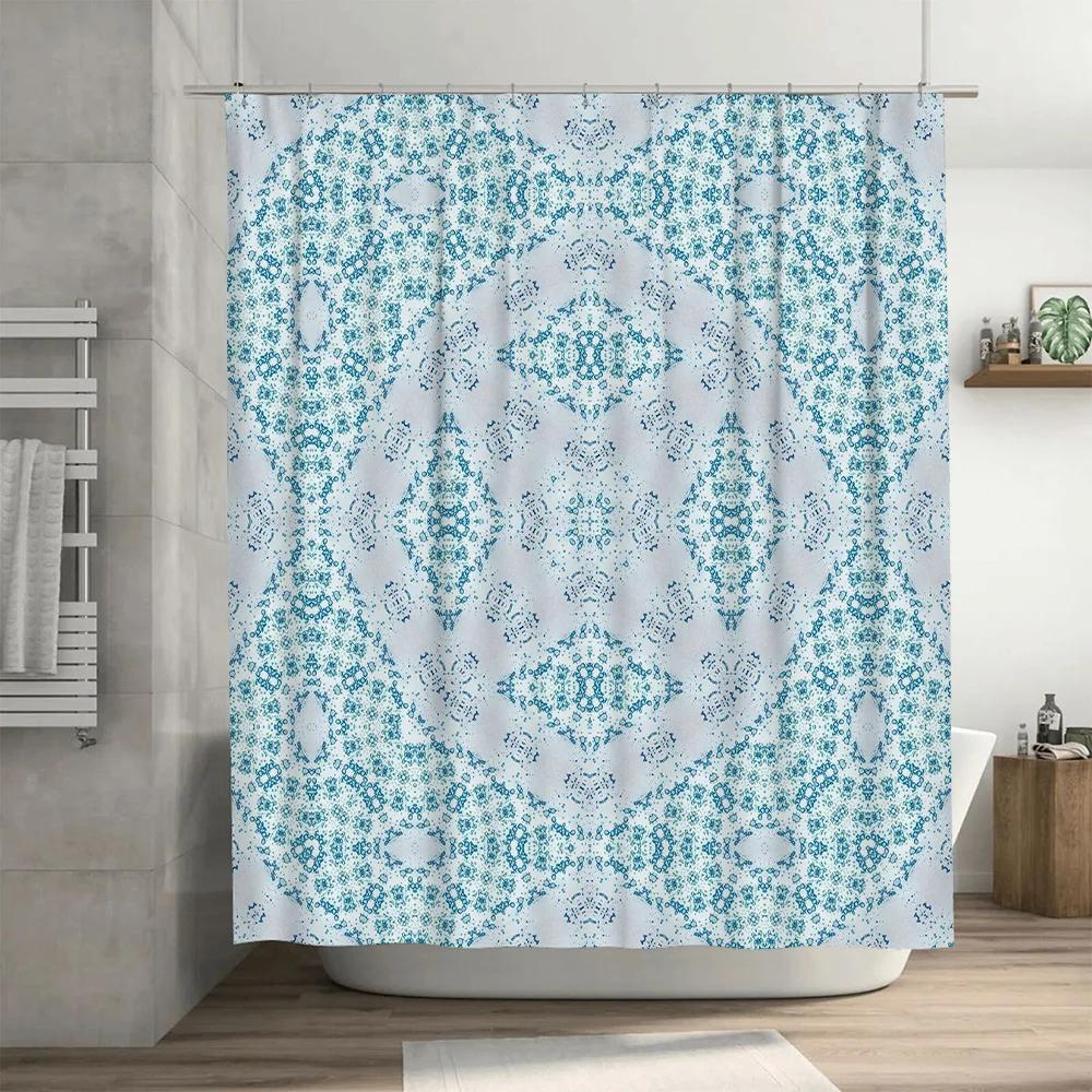 Patterned Shower Curtain Boho Chic Design with Blue, White, Pink Green Floral Print for Bathroom Decor Waterproof Fabric, Room D