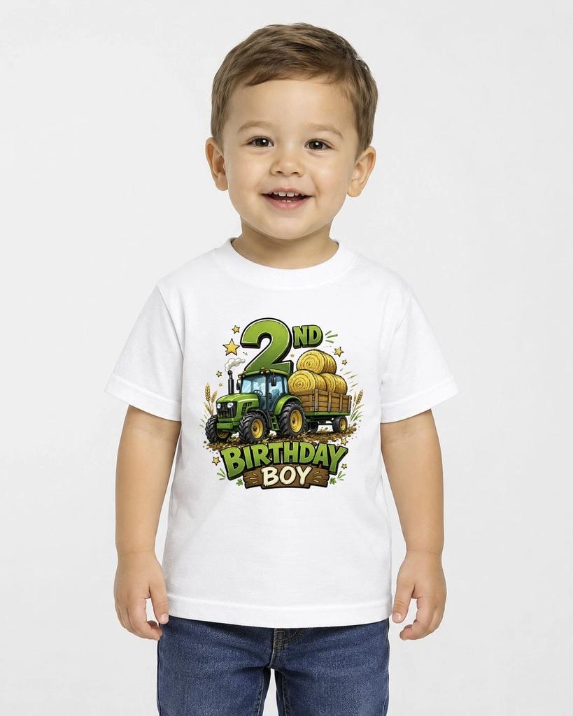Boys 2nd Birthday Children's Children's Children's T Children's T-shirt Tractor Hay Farm Tee Age Two Party Gift Top Cute
