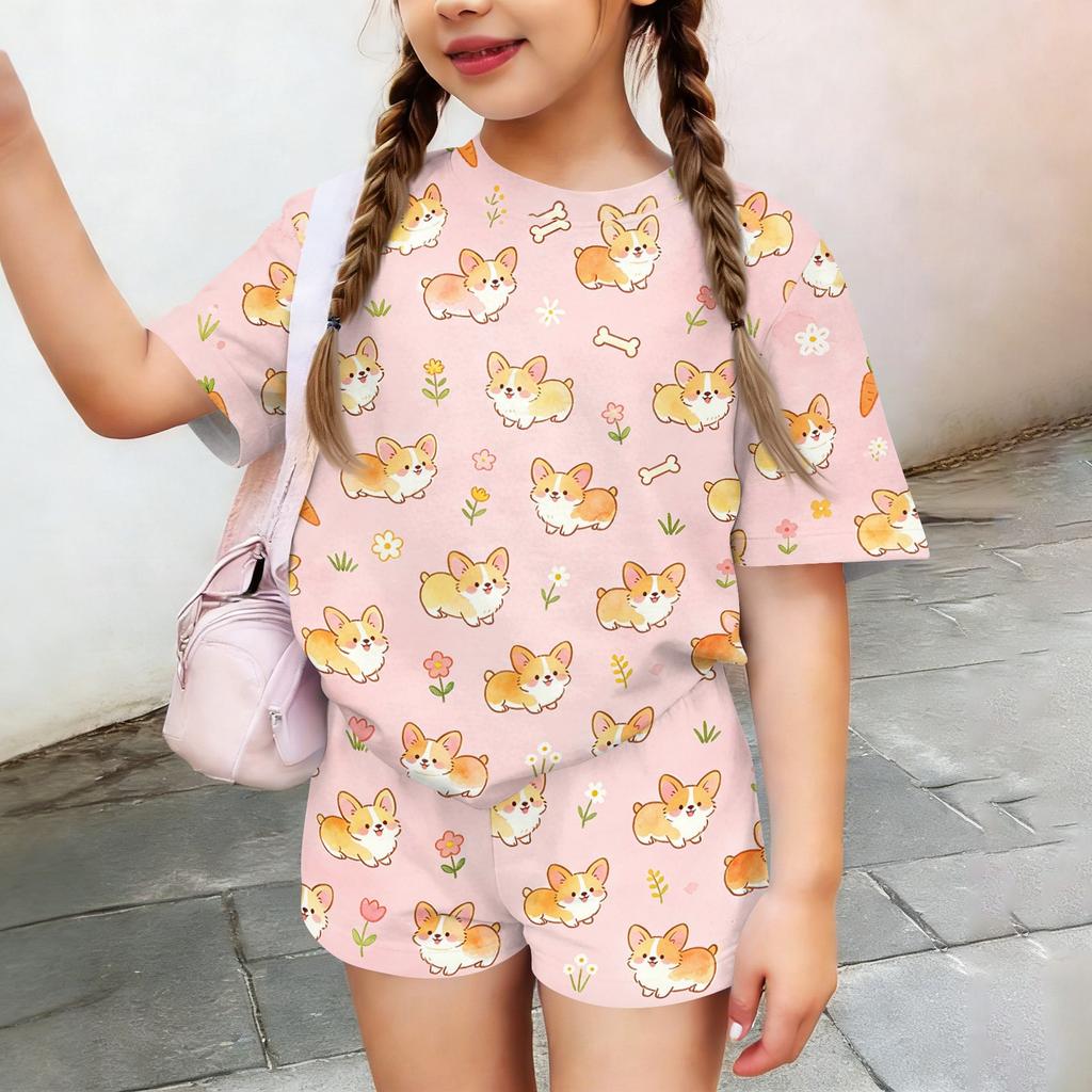 Kids Casual Short Sleeve Shirt and Shorts Set Animal Print Two Piece Outfit Lightweight Breathable Soft Fabric Summer Clothes for Children