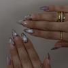 24Pcs Mid Length Almond Full Cover Nail Tips with 3D Silver Irregular Metal Design Press On False Nails