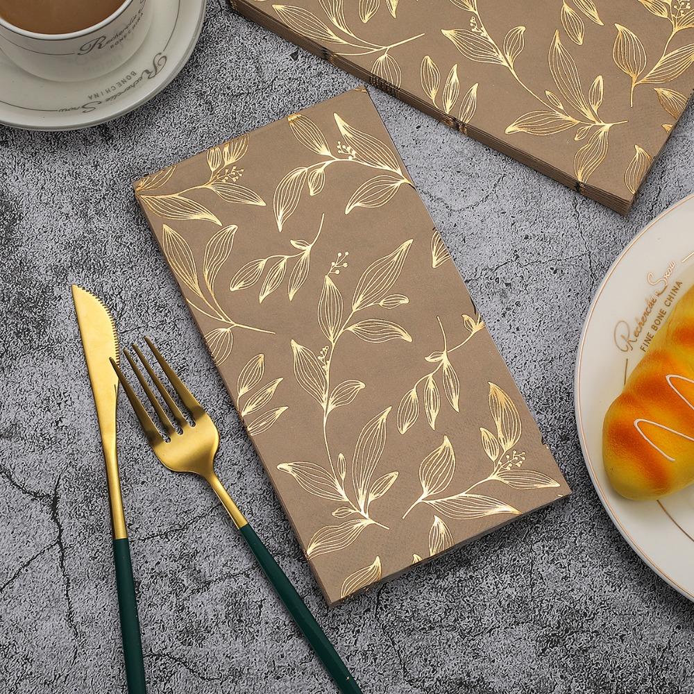 40Pcs Coffee Leaf Gold-embossed Disposable Napkin Hot Foil Stamped Party Napkin  Wedding