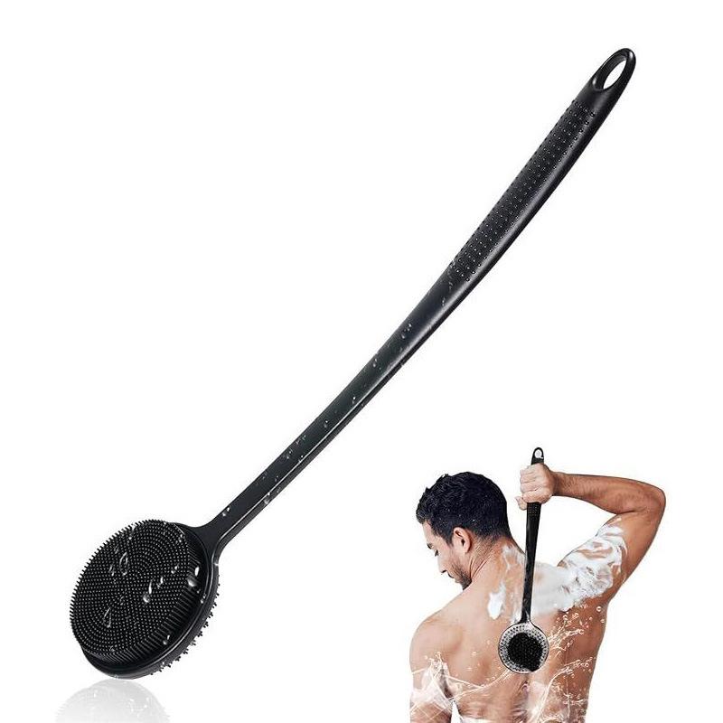 Double-Sided Silicone Bath Brush with Soft Bristles & Long Handle