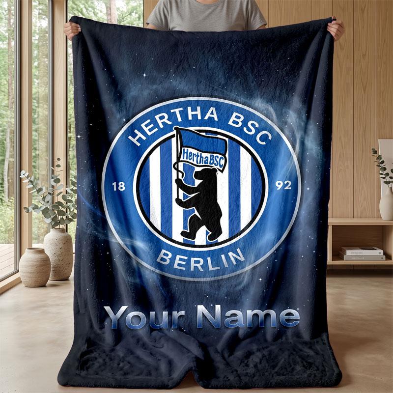 Hertha bsc Coperta in Flanella con Testo Personalizzato Logo Calcio Plaid in Pile Personalizzato Regalo Speciale per Divano Camera da Letto Casa