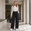 Pantalon pour femme Yousheng, Taille haute, Jambe large, Casual d'affaires, Pantalon de costume de couleur unie avec poches latérales, Résistant aux plis, Travail, Week-end