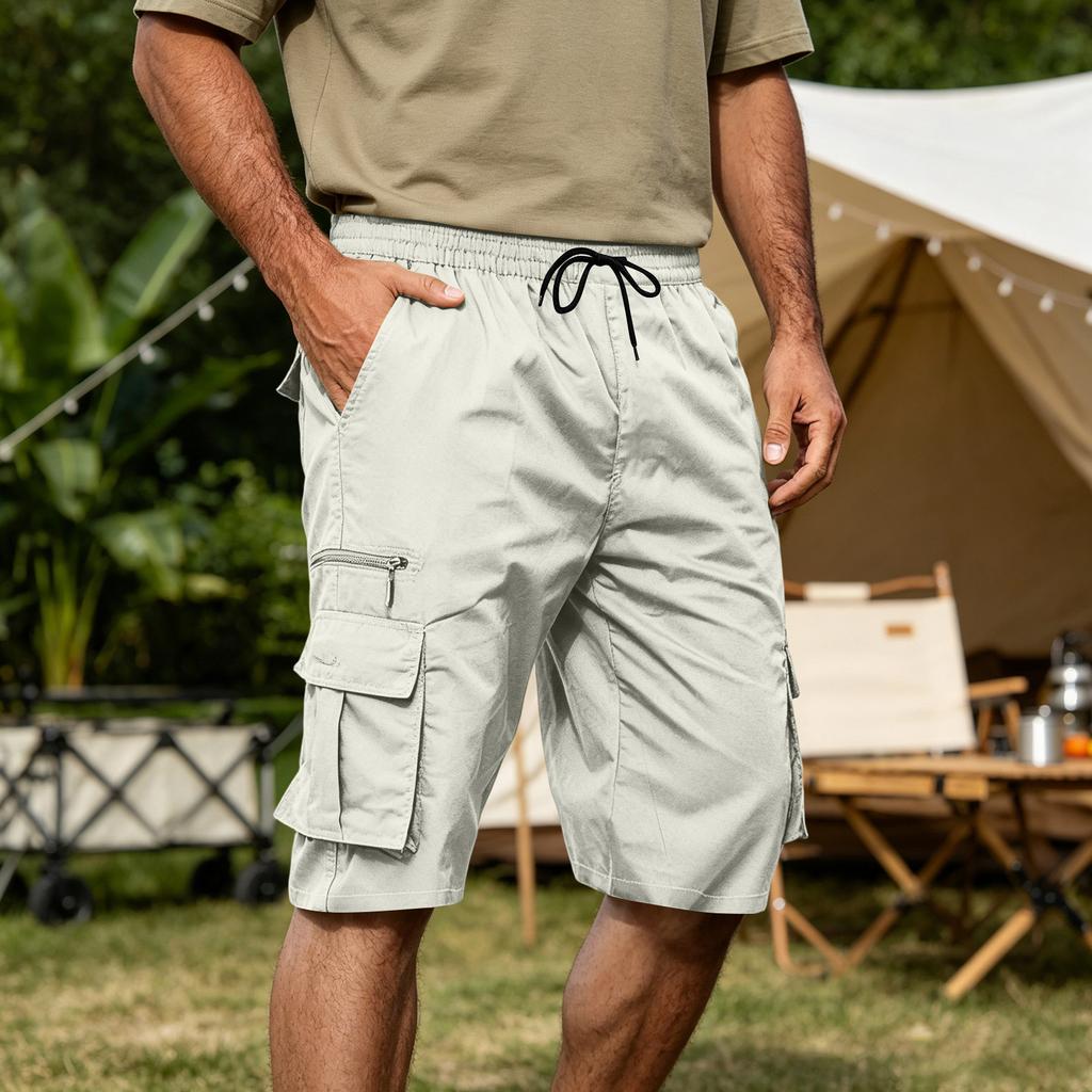Men's Casual Loose Fit Cargo Shorts with Multiple Pockets, Lightweight Cotton Work Shorts for Summer Outdoor Hiking Activities