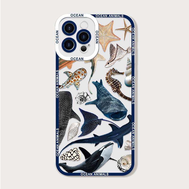 

Cartoon Ocean Shark Phone Case For iPhone 17 16 15 11 12 14 13 Pro Max Mini XS XR 7 Plus 16E Shockproof Transparent Cover Fundas iPhone 7