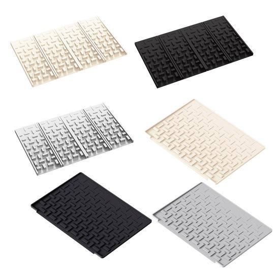 Drain Mat Checkered Four-Fold Silicone Draining Mat with Slope Anti-Slip Dishwasher Safe Quick Water Drainage Kitchen Drying Mat