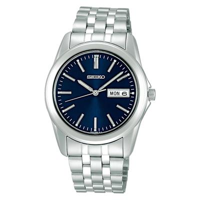 [Seiko-Uhr] Herren-Quarzarmbanduhr, Seiko Selection, silbernes Gehäuse, blaues Zifferblatt – Modell SCXC011