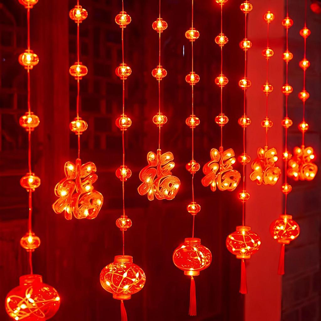 LED Red Lantern Curtain Lights for Festivals, Weddings, and Home Decor