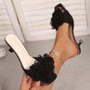 Plus Size Cool Drag Women's Summer New Square Toe Open Toe Outside Wear Flower Soft Sole Flat Slip Beach Shoes