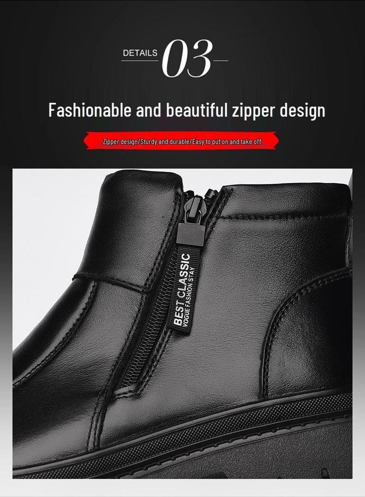 2025 New Men's High-Top Wool-Lined Winter Leather Casual Boots