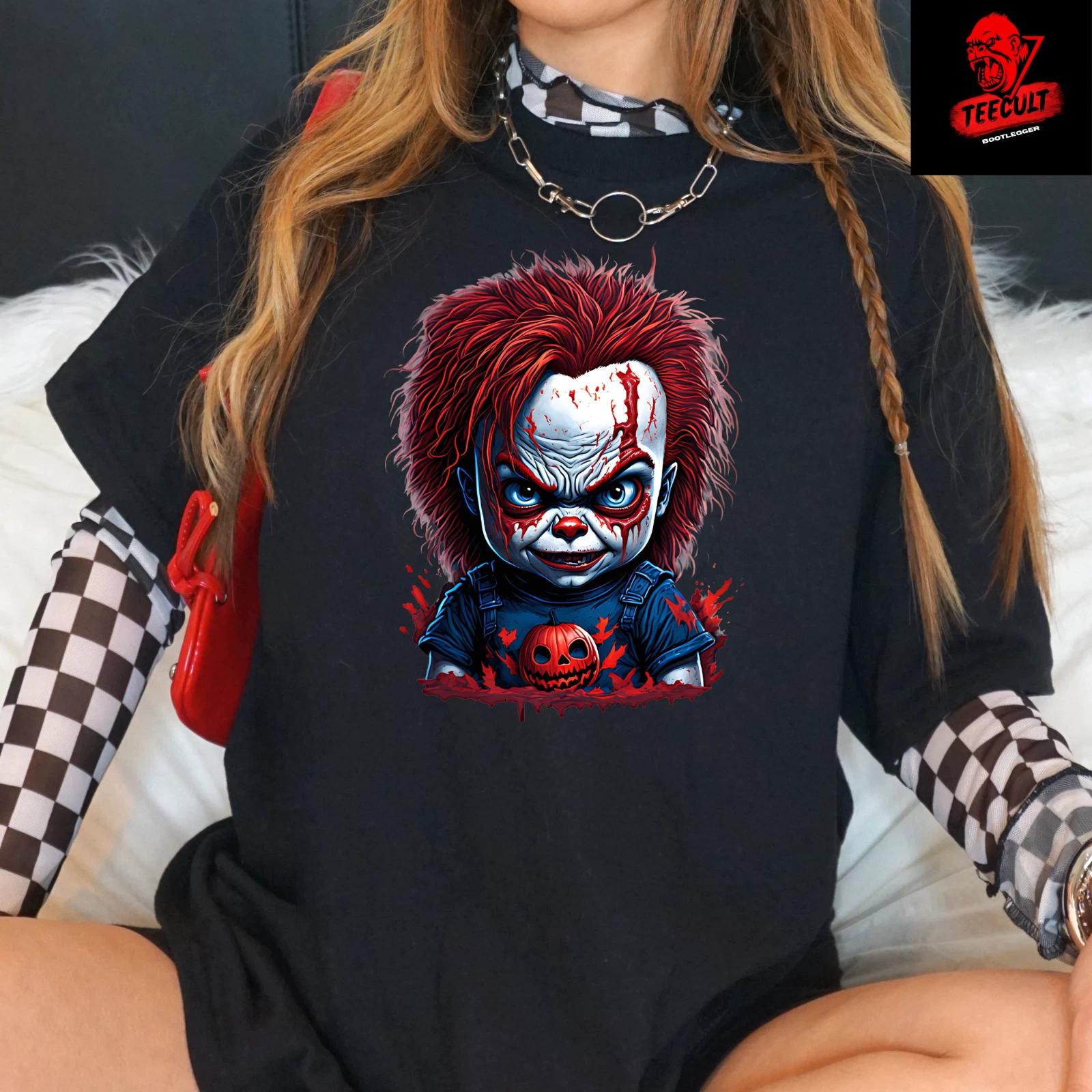 Men s and Women s T-shirts Chucky Retro Horror Movies Halloween Unisex Heavy Cotton L