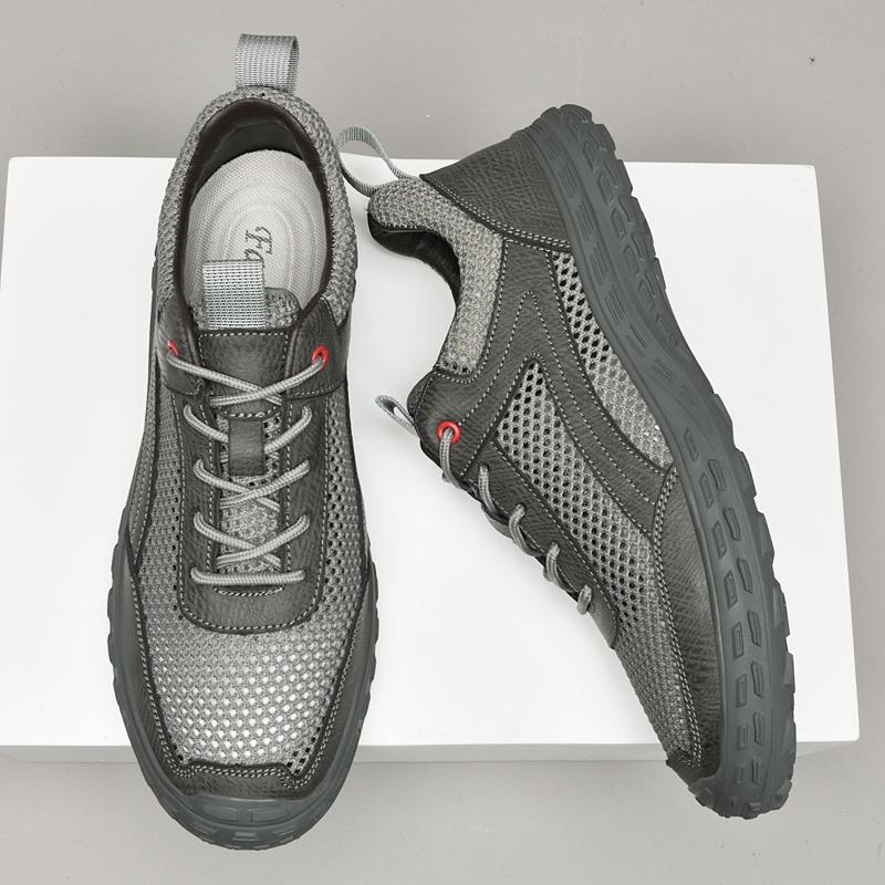 Non-Slip Men Hiking Shoes Outdoor Mens Trail Running Shoes Outdoor Sneakers Breathable Leather Trainers Lace-Up Walking Footwear