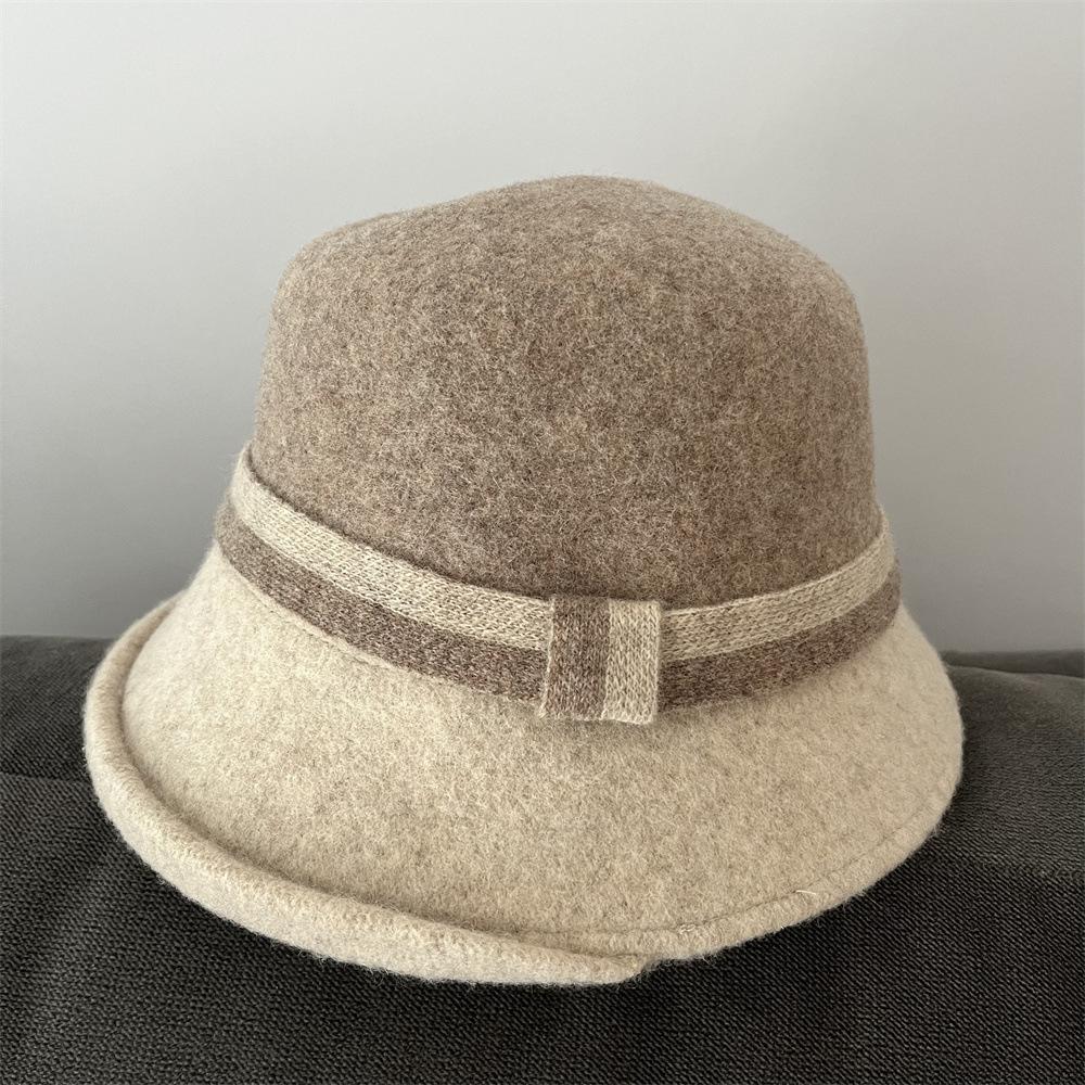 Wool hat women's autumn and winter elegant top hat small edge versatile face small high-end warm casual bucket hat