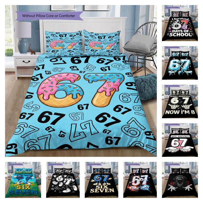 Six Seven Brick Number Bedding Set, 3PCS Bed Linen with Colorful Cartoon Print, for Boys Bedroom Decor