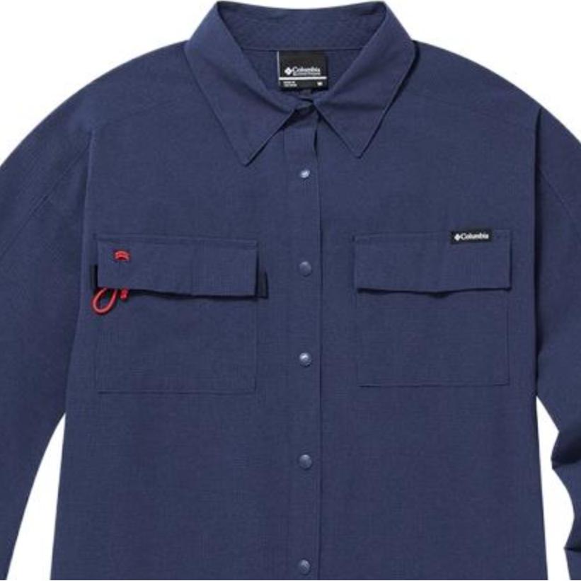 Columbia Solid Logo Embroidered Single-Breasted Outdoor Cool Minimalist Fashion Polo Casual Long Sleeve Shirt Women shirts Navy AR0280-466