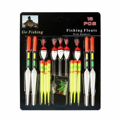 Angelschwimmer, 15-teilig, verschiedene Angelköder, Slip-Indikator-Zubehör, Bobber-Set mit Angelködern