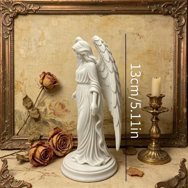3D Printing White Angel Statue With Exquisite Wings And Matte Finish Perfect For Home Living Room Decor Shelf Display