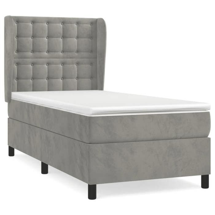 3129435 vidaXL Lit à sommier tapissier et matelas Gris clair 100x200cm Velours