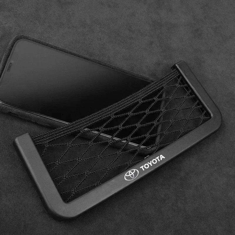 1Pcs Car Net Bag Phone Holder Storage Net Box Pocket Organizer for TRD Toyota GR Corolla Rav4 Auris Camry Yaris CHR Accessories