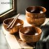 1PCS Natural Wooden Rice Bowl Household Salad Ice Cream Fruit Wooden Bowl Kitchen Food Storage Tableware