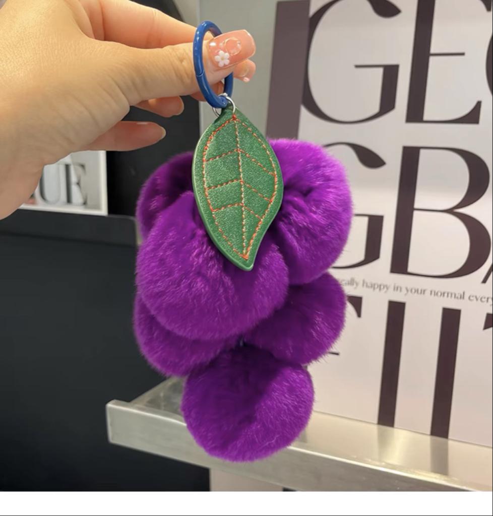 Purple Fluffy Keychain Rabbit Plush Grape Pendant Car Key Pendant Accessory