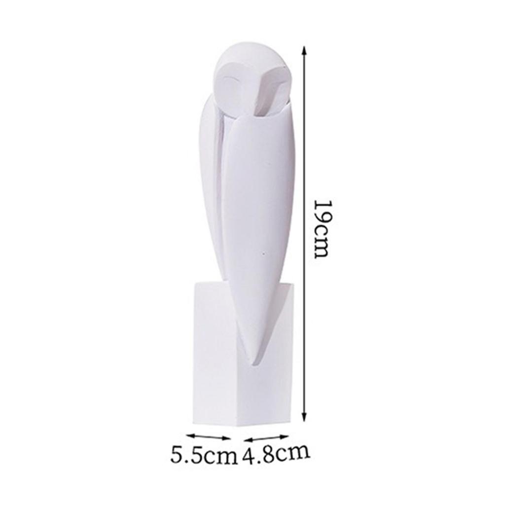 Resin Owl Statue Abstract Art Shelf Decoration Owl Figurine Owl Sculpture Handicraft for Mantel, Bookshelves, Cafe White