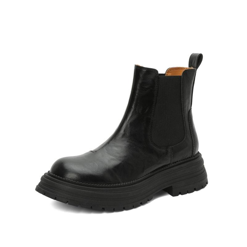Chelsea Short Boots for Women with Hand-grabbing Leather Thick-soled Retro British Style Autumn and Winter Style Elastic One-foot Boots