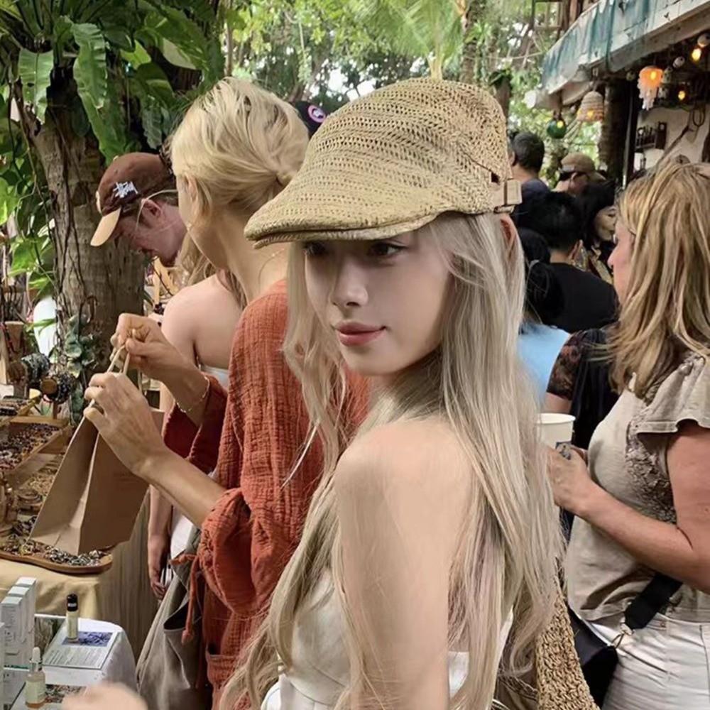 Hollow Straw Newsboy Cap Vacation Painter Beret Japanese Style Straw Beret  Travel