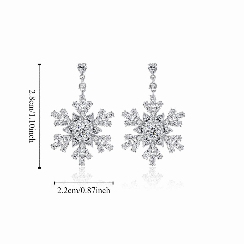 Imitating Pearls Crystal Snowflakes Earrings Silver Zircon Dangle Earrings  New Year