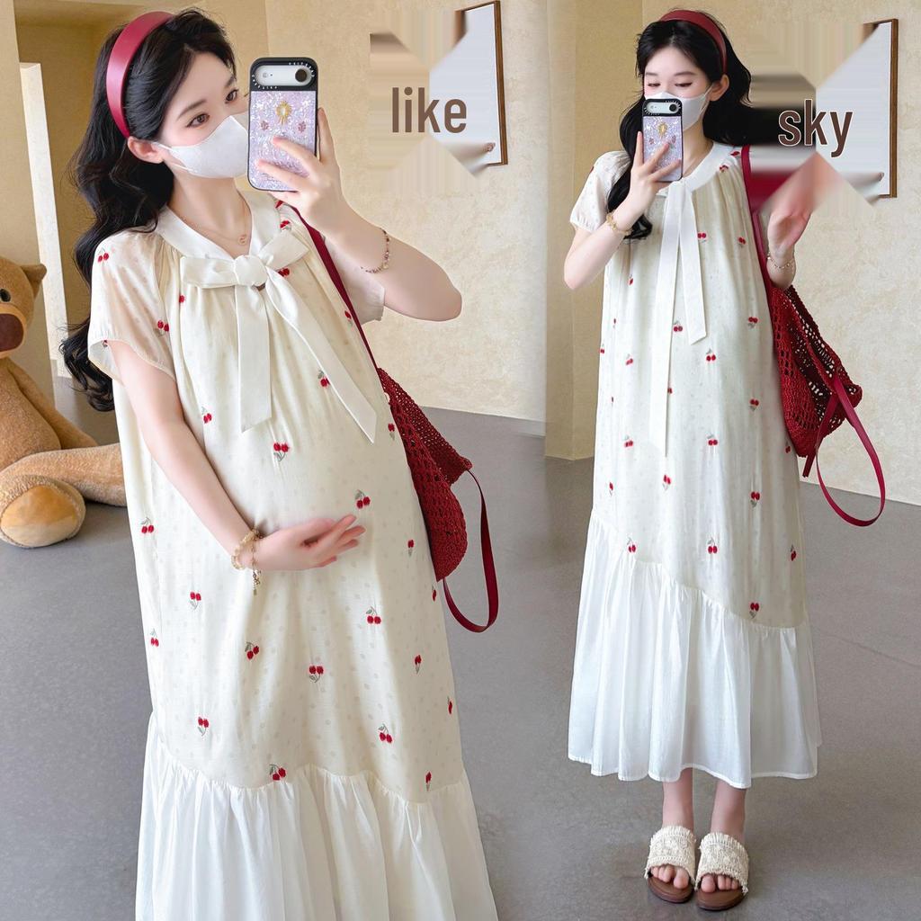 2026 Summer Korean Style Cherry Embroidered Ribbon Dress - Age-Reducing & Chic