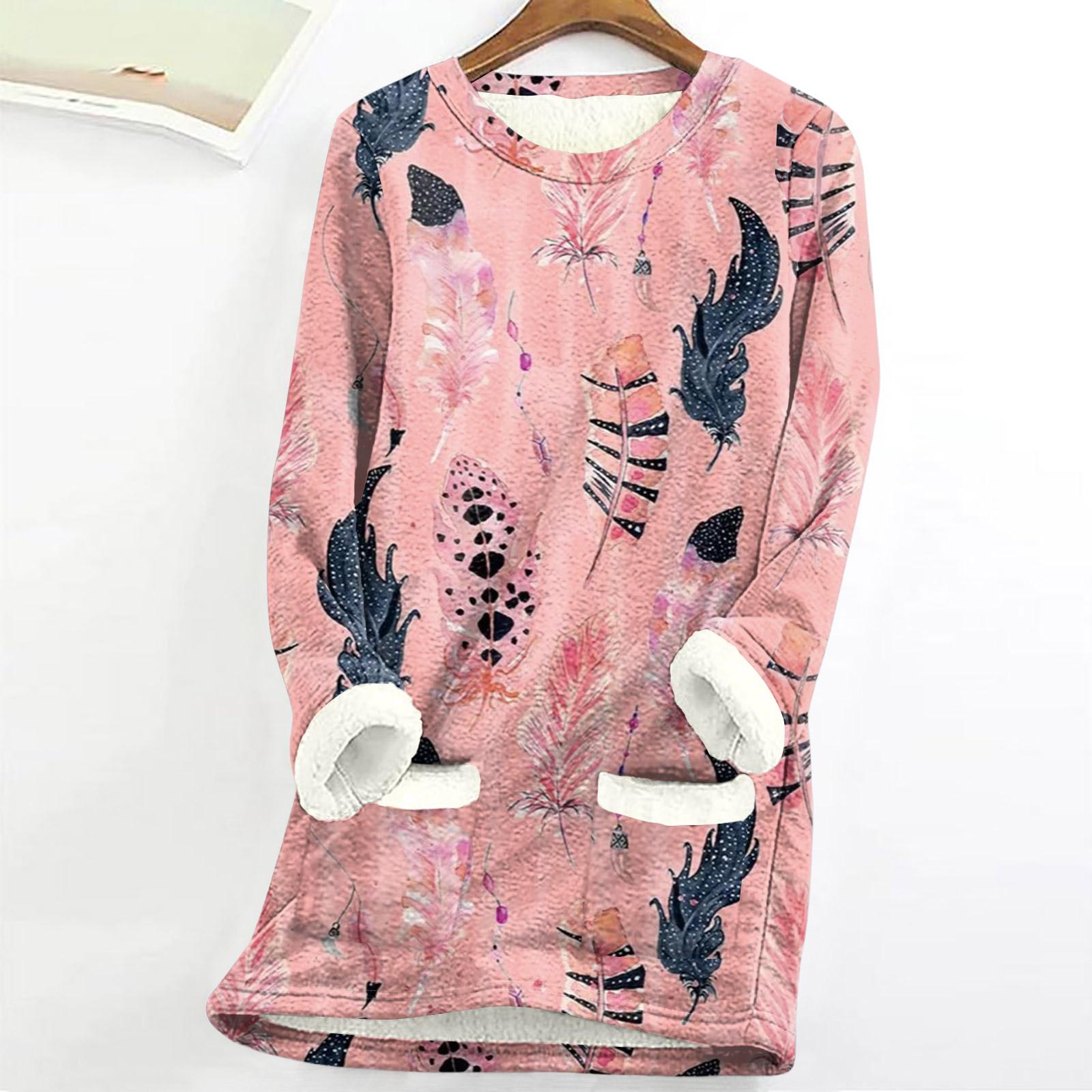 

Женский топ с круглым вырезом и принтом из утолщенного плюша и кашемира, теплый длинный топ XL