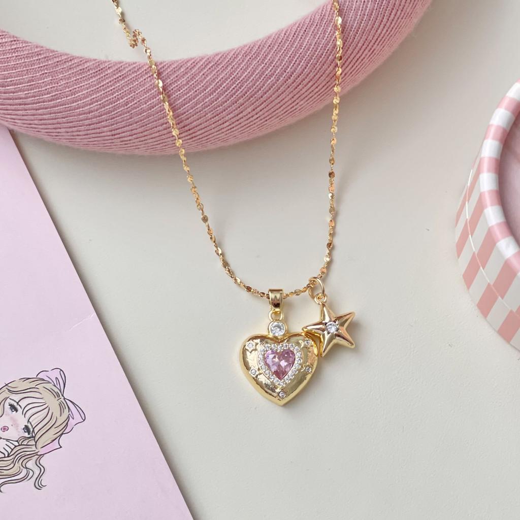 Heart Star Pendant Necklace With Cubic Zirconia For Women Office Style