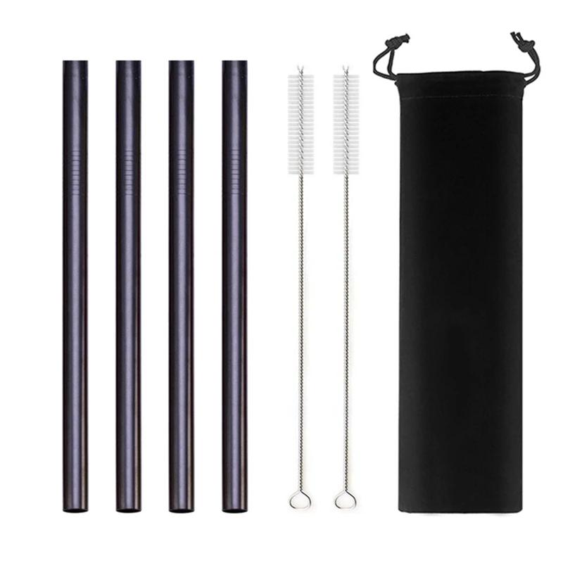 12mm Boba Metal Straw Eco-friendly 304 Stainless Steel Straws Set Reusable Drinking Straw for Bubble Tea Milkshake Bar Accessory