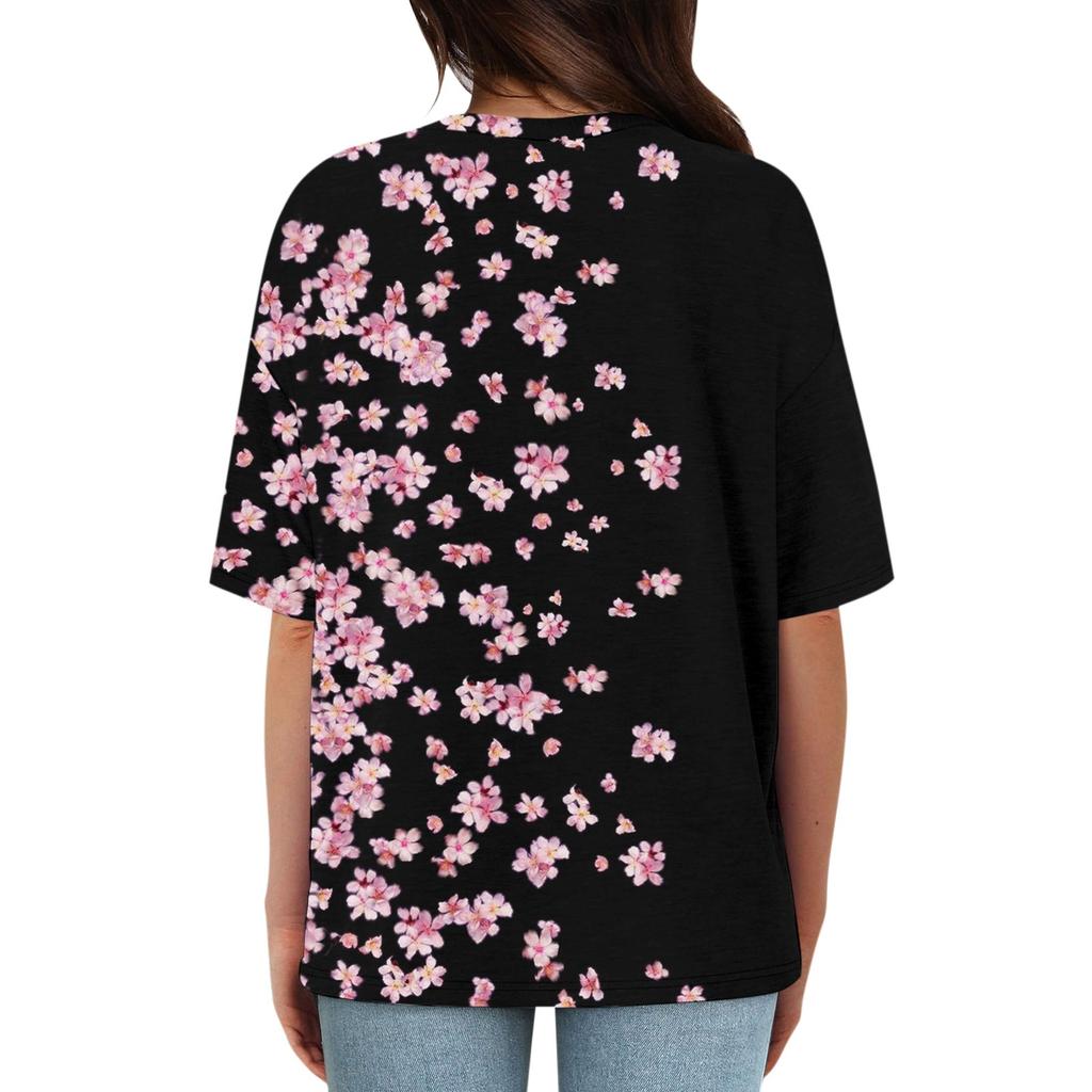Camisetas Estampadas da Moda Para Mulheres Verão Tops de Manga Curta Blusa Solta com Decote Scoop
