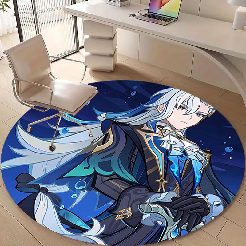 1pc Genshin Impact Neuvillette1 Design Printed Area Round Carpet for Bedroom Living Room Home Decor Rugs Mat Non Slip Mat Rug for Bedside