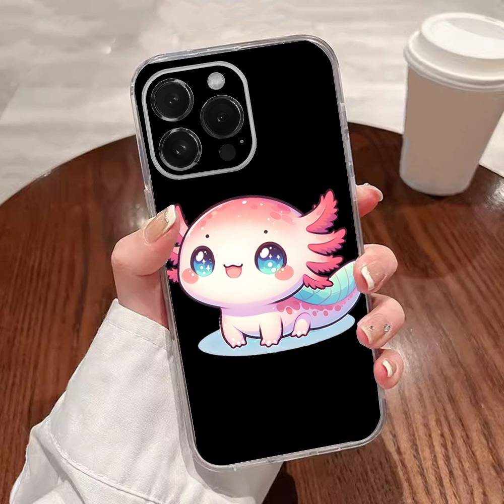 Funda Linda de Axolote para Teléfono para iPhone 16,15,14,13,12,11 Plus,Pro,Max,XR,XS,Plus,E,SE4,Mini Cubierta Transparente