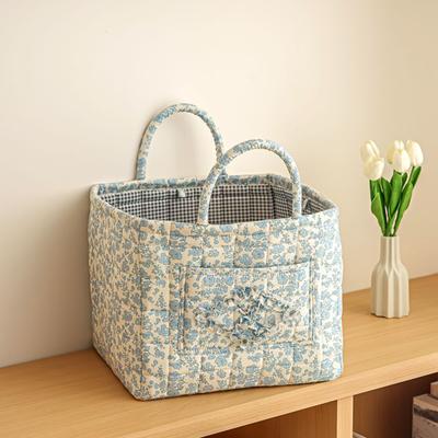 Vintage Floral Print Baskets Quilted Fabric Storage Basket Foldable Floral Patterned Basket Snack Clothes Sundries Storage Bags