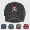 Vintage Route 66 "The Mother Road" Print Washed Baseball Cap Adjustable Unisex Biker Travel Sun Hat