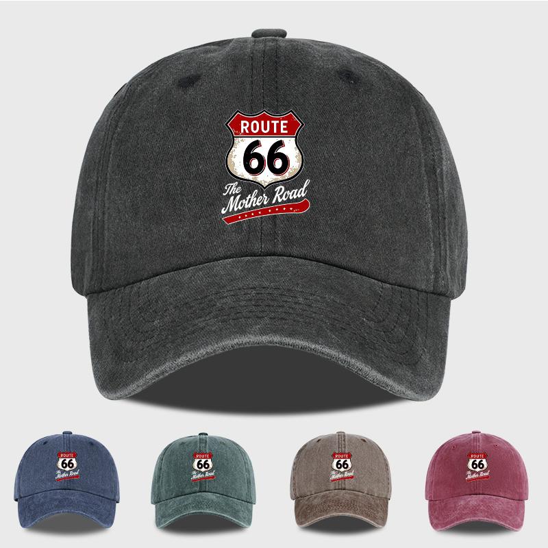 Berretto da Baseball Lavato Vintage Route 66 "The Mother Road" Regolabile Unisex Biker Viaggio Cappello da Sole