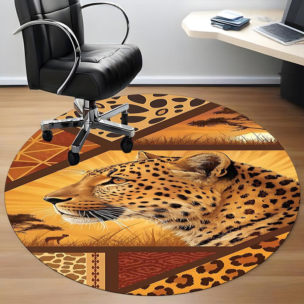 1pcLeopard Safari Office Round Area Rug, Indoor Mat Suitable ForOffice, Under Office Chairs Bedroom Living Room Home Decor, Room Deco 033