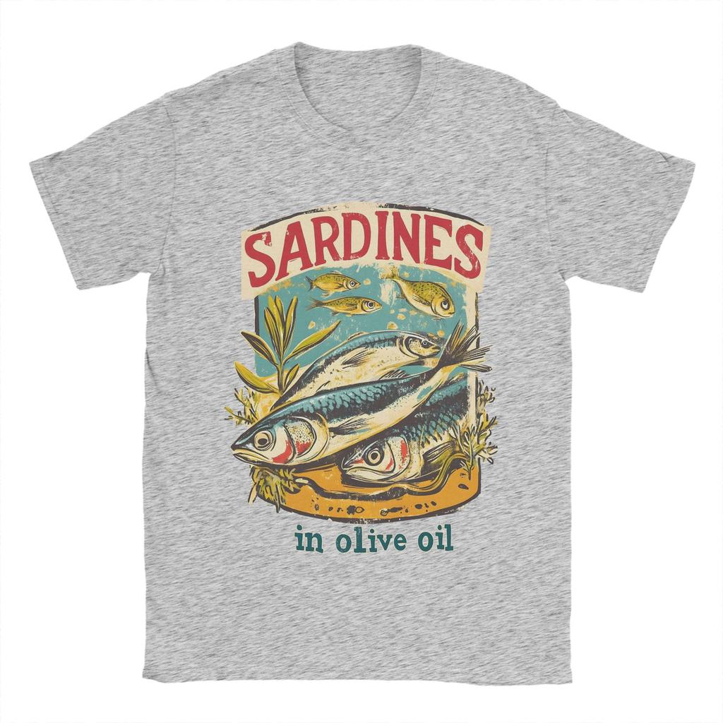 Sardines In Olive Oil  T Shirt Summer   A Vintage Poster  Cotton T-Shirts For Men Fashion Casual Tshirt Sleeve Street Style Tees