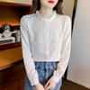 Spring & Autumn 2024 Women's Jacquard Cotton Shirt with Ruffled Collar - Fashionable & Versatile