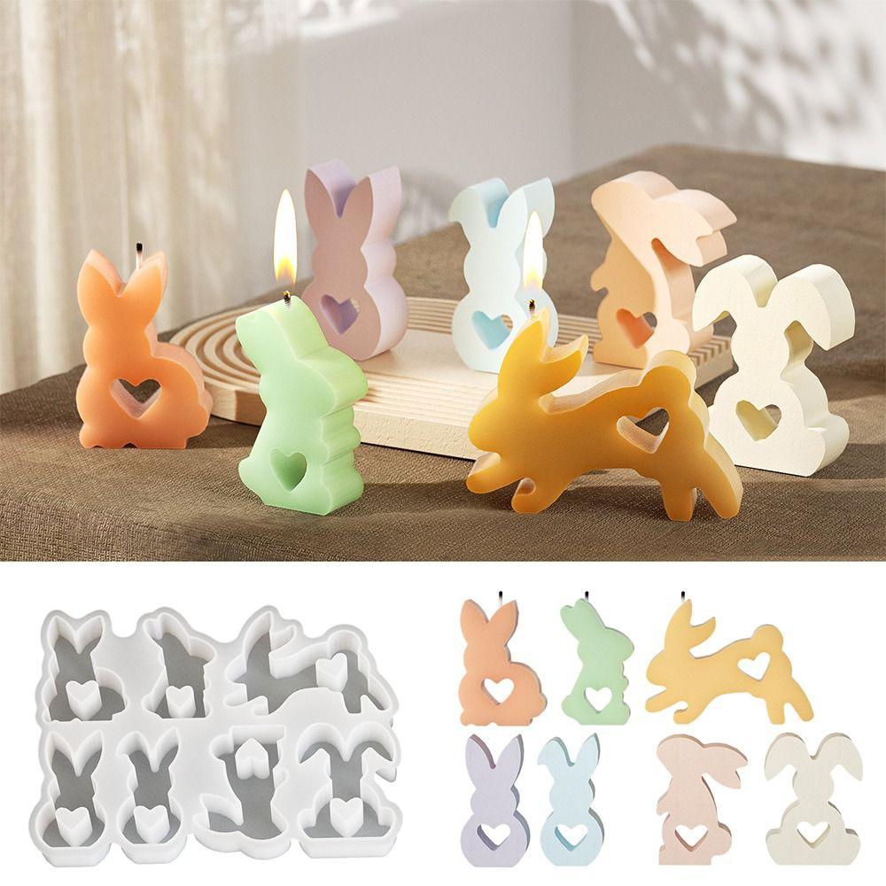 Funny 7 Hole Easter Bunny Silicone Molds Cute Standing Heart Bunny Candle Mold Handmade Bunny Cake Mold Home Table Ornament